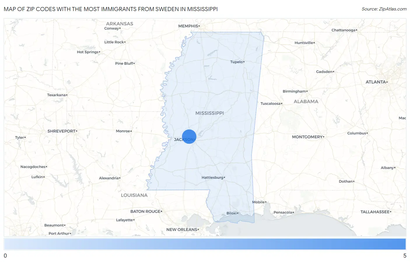 Zip Codes with the Most Immigrants from Sweden in Mississippi Map