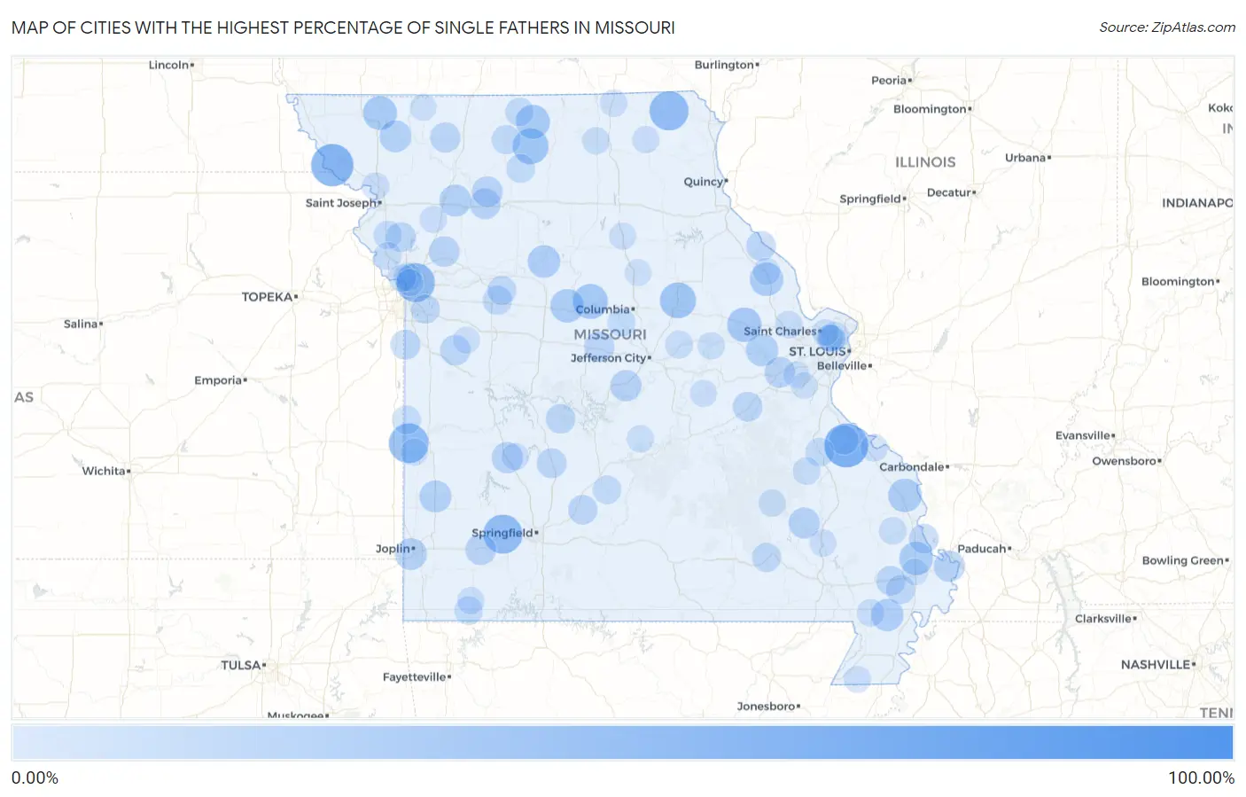 Cities with the Highest Percentage of Single Fathers in Missouri Map