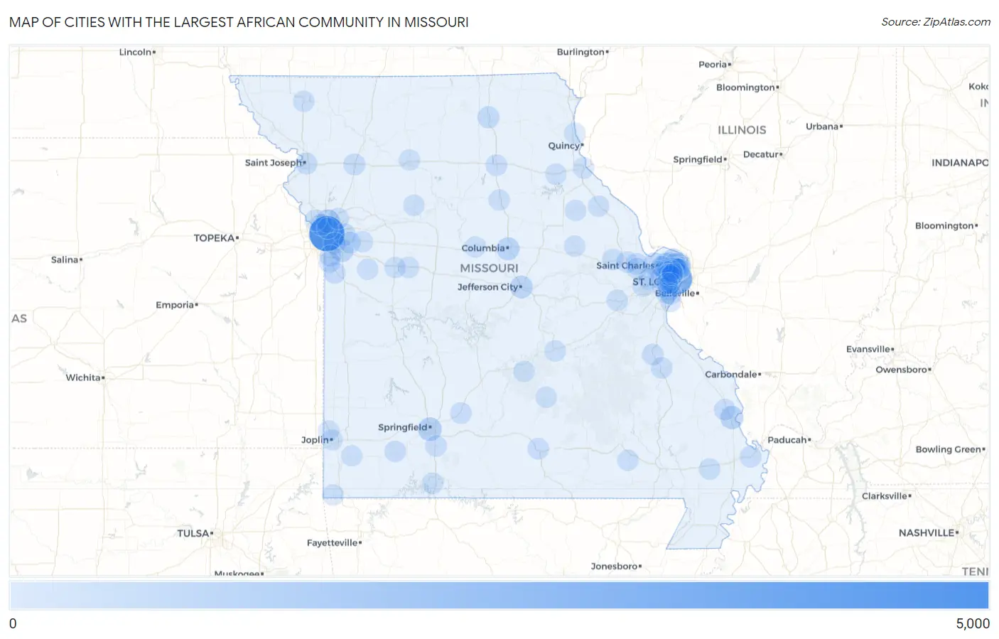Cities with the Largest African Community in Missouri Map