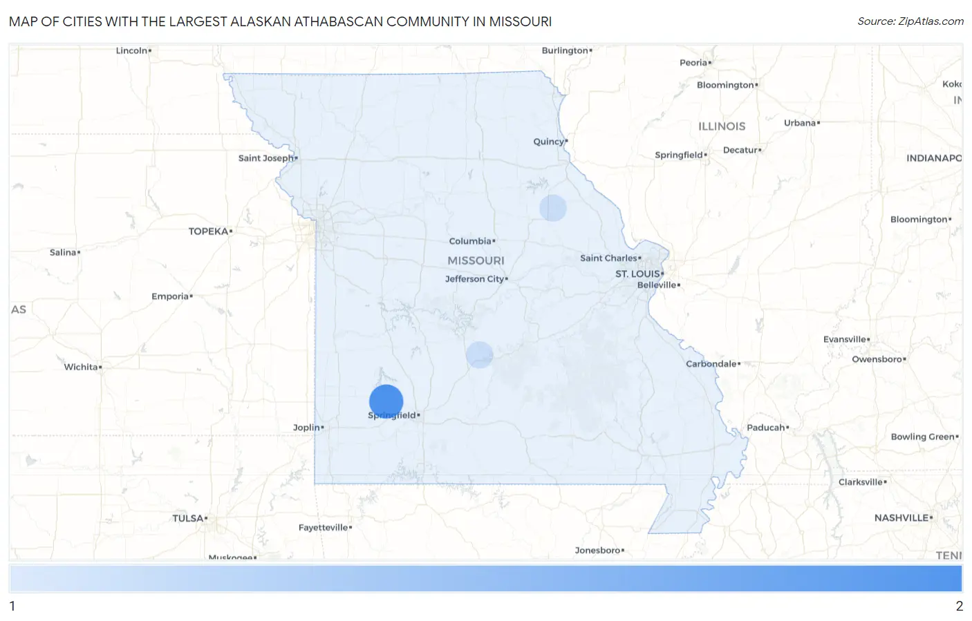 Cities with the Largest Alaskan Athabascan Community in Missouri Map
