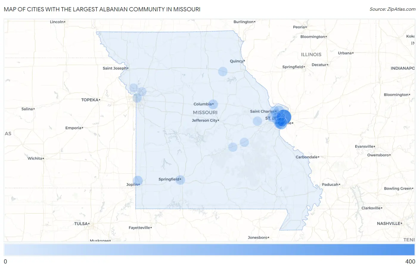 Cities with the Largest Albanian Community in Missouri Map
