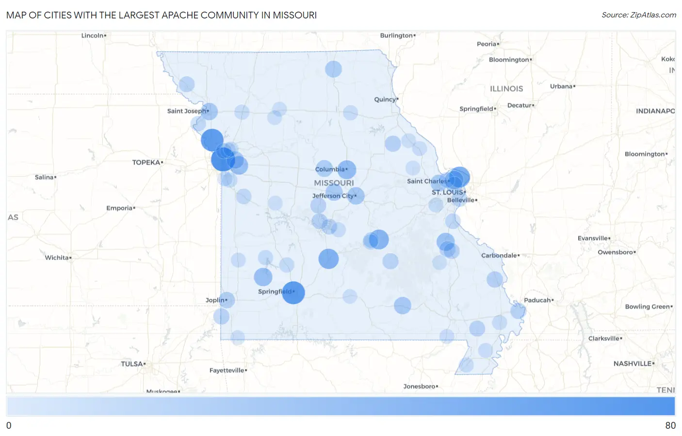 Cities with the Largest Apache Community in Missouri Map