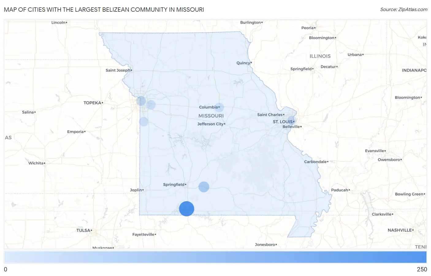Cities with the Largest Belizean Community in Missouri Map