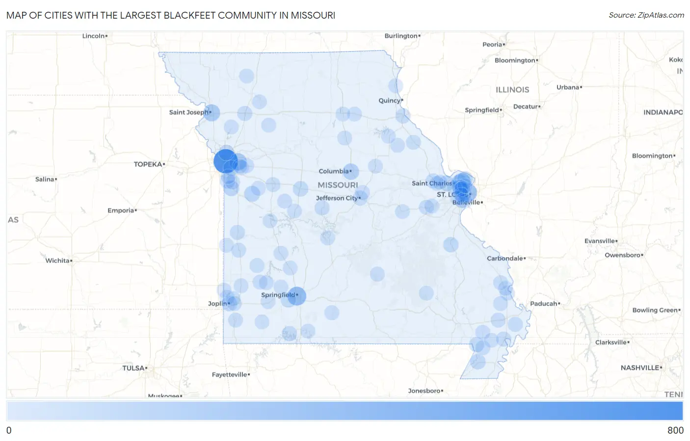 Cities with the Largest Blackfeet Community in Missouri Map