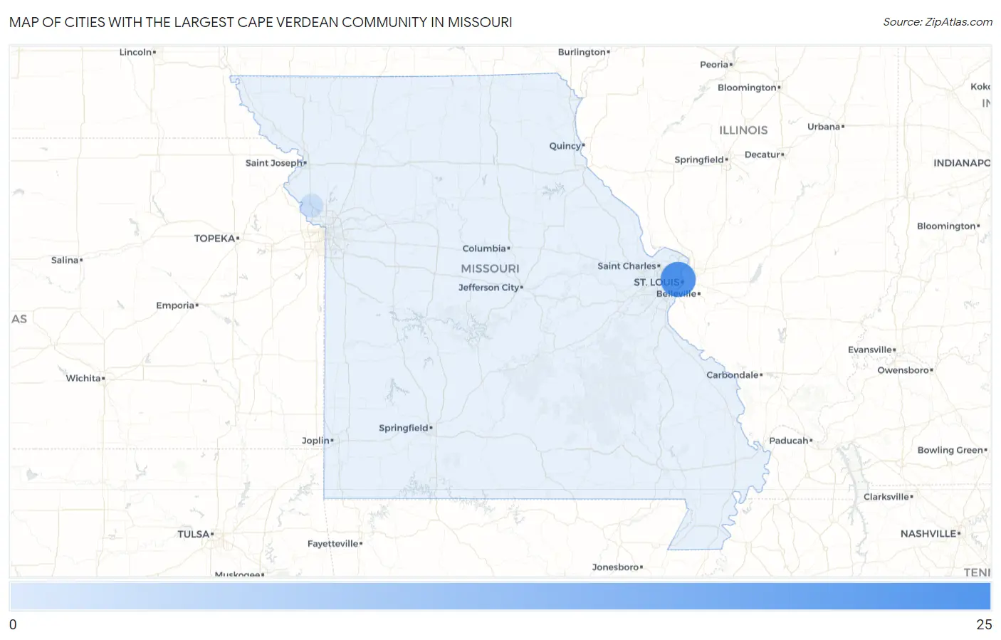 Cities with the Largest Cape Verdean Community in Missouri Map