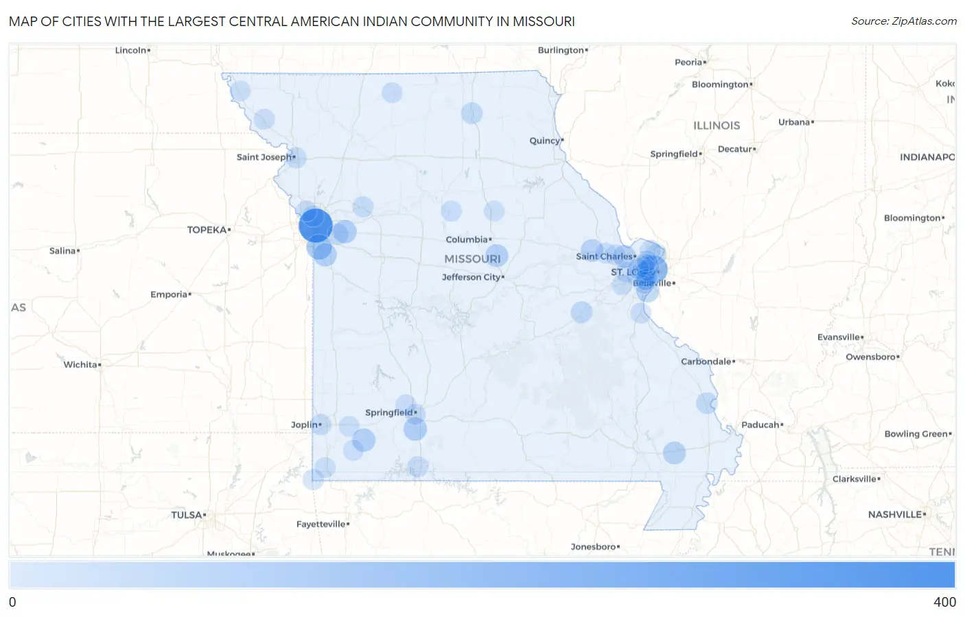 Cities with the Largest Central American Indian Community in Missouri Map
