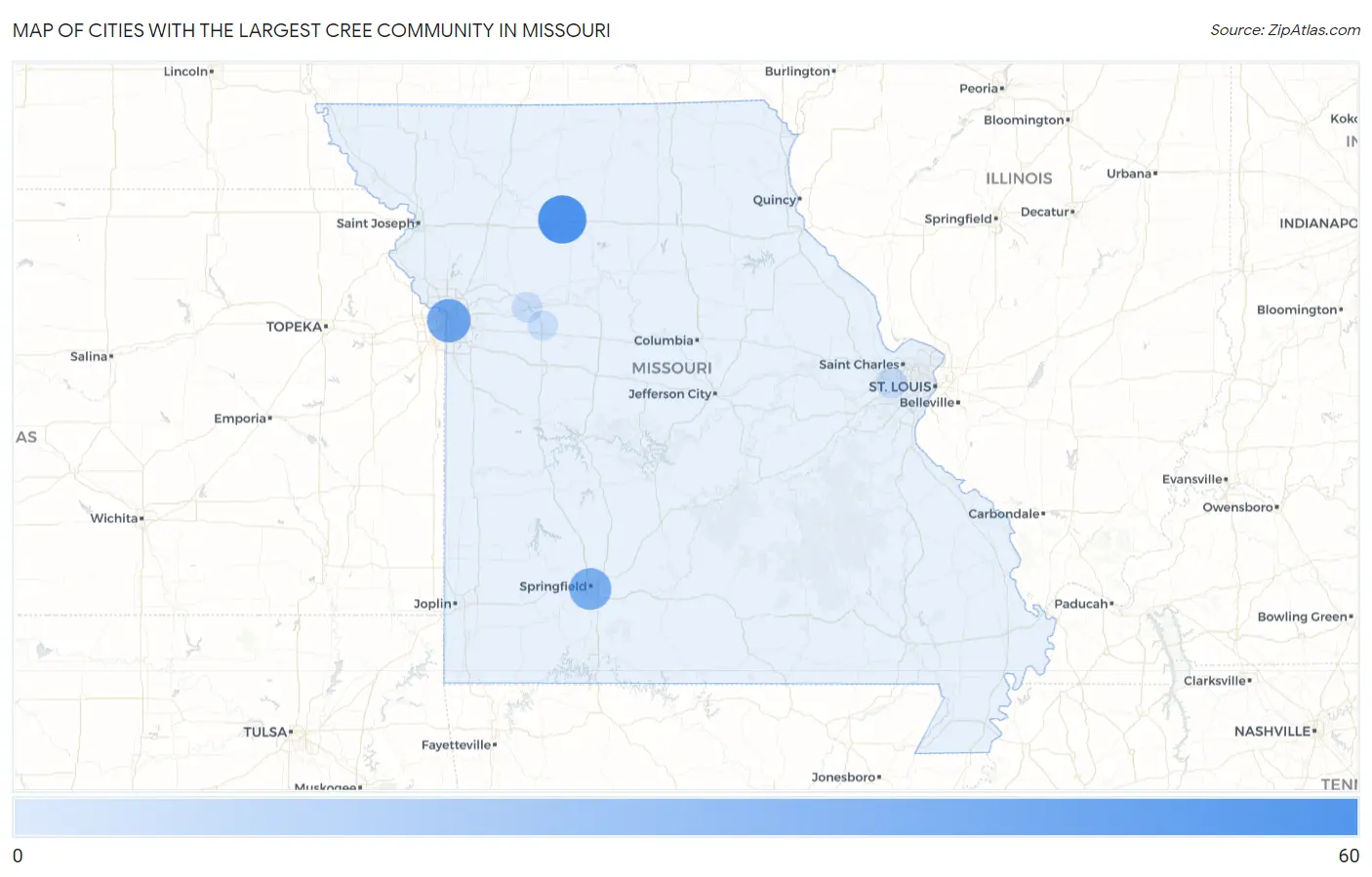 Cities with the Largest Cree Community in Missouri Map