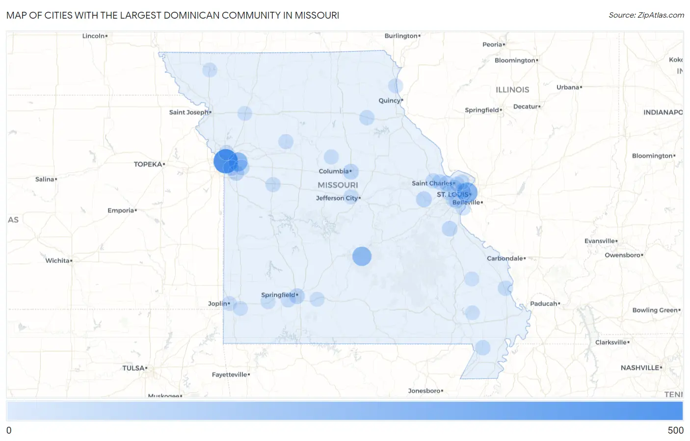 Cities with the Largest Dominican Community in Missouri Map