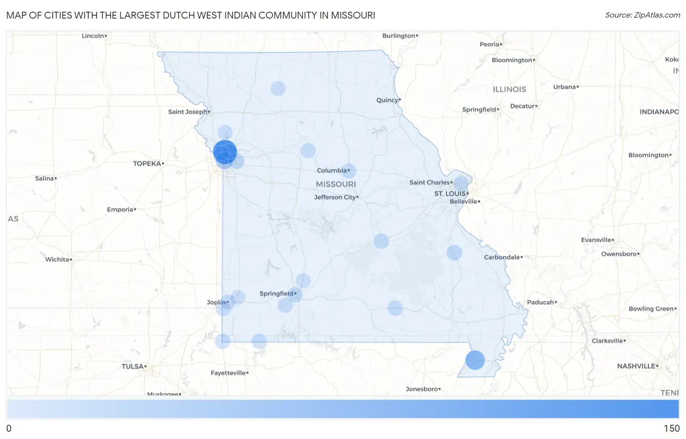 Cities with the Largest Dutch West Indian Community in Missouri Map