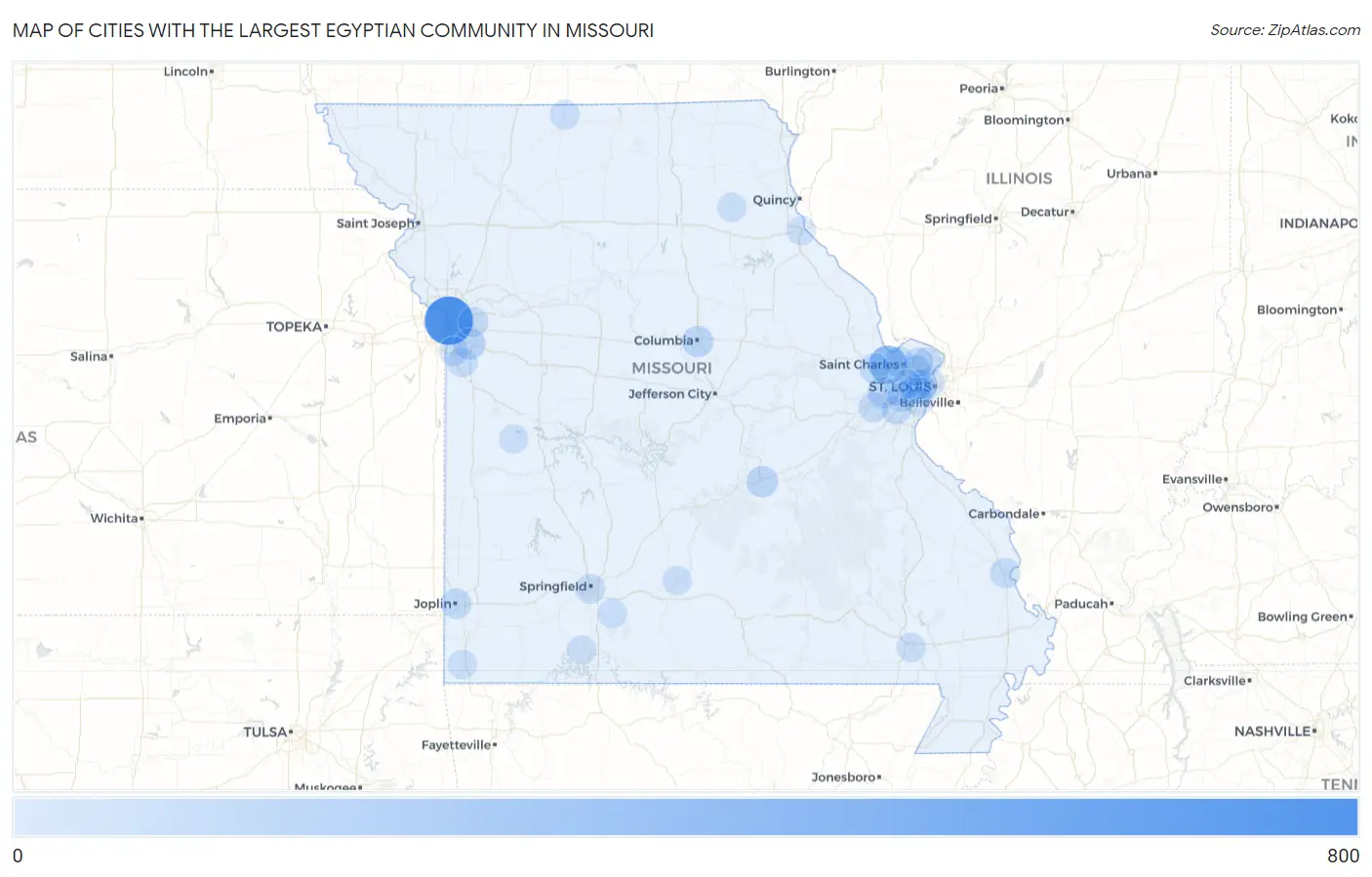 Cities with the Largest Egyptian Community in Missouri Map