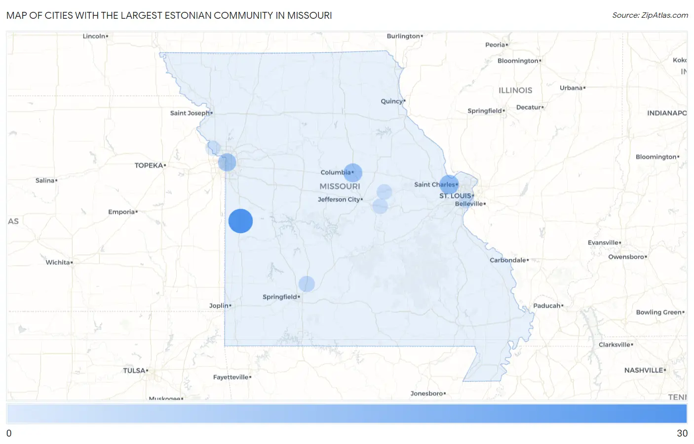 Cities with the Largest Estonian Community in Missouri Map