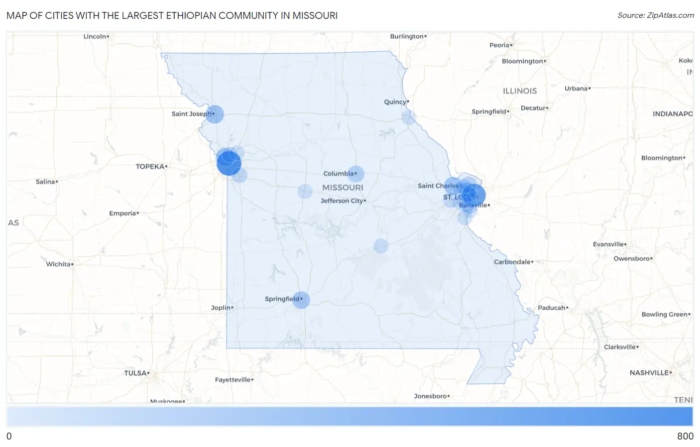 Cities with the Largest Ethiopian Community in Missouri Map