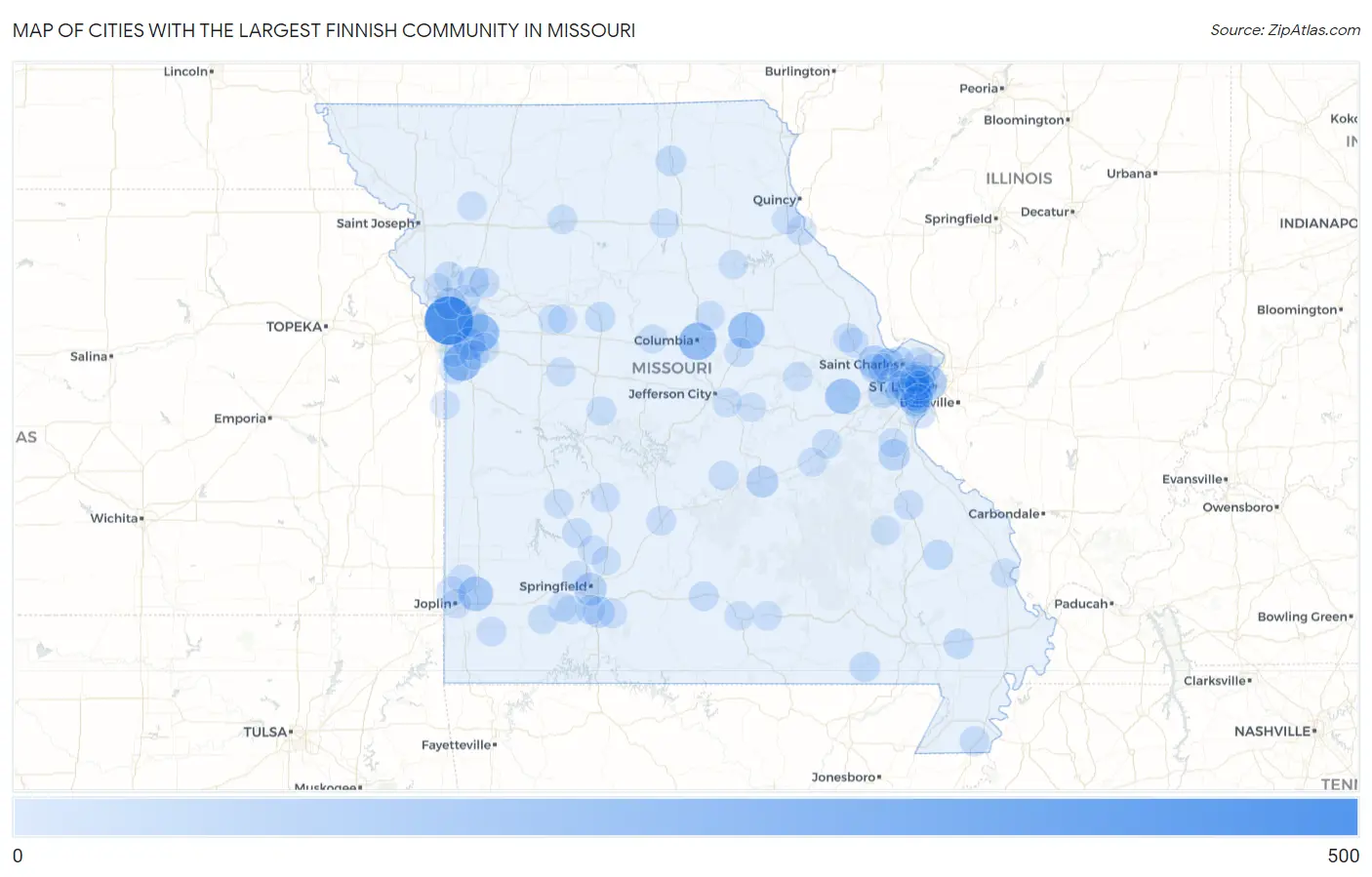 Cities with the Largest Finnish Community in Missouri Map