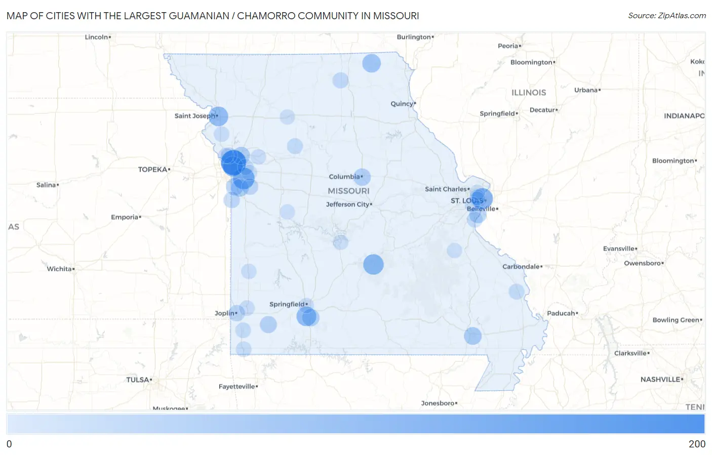 Cities with the Largest Guamanian / Chamorro Community in Missouri Map