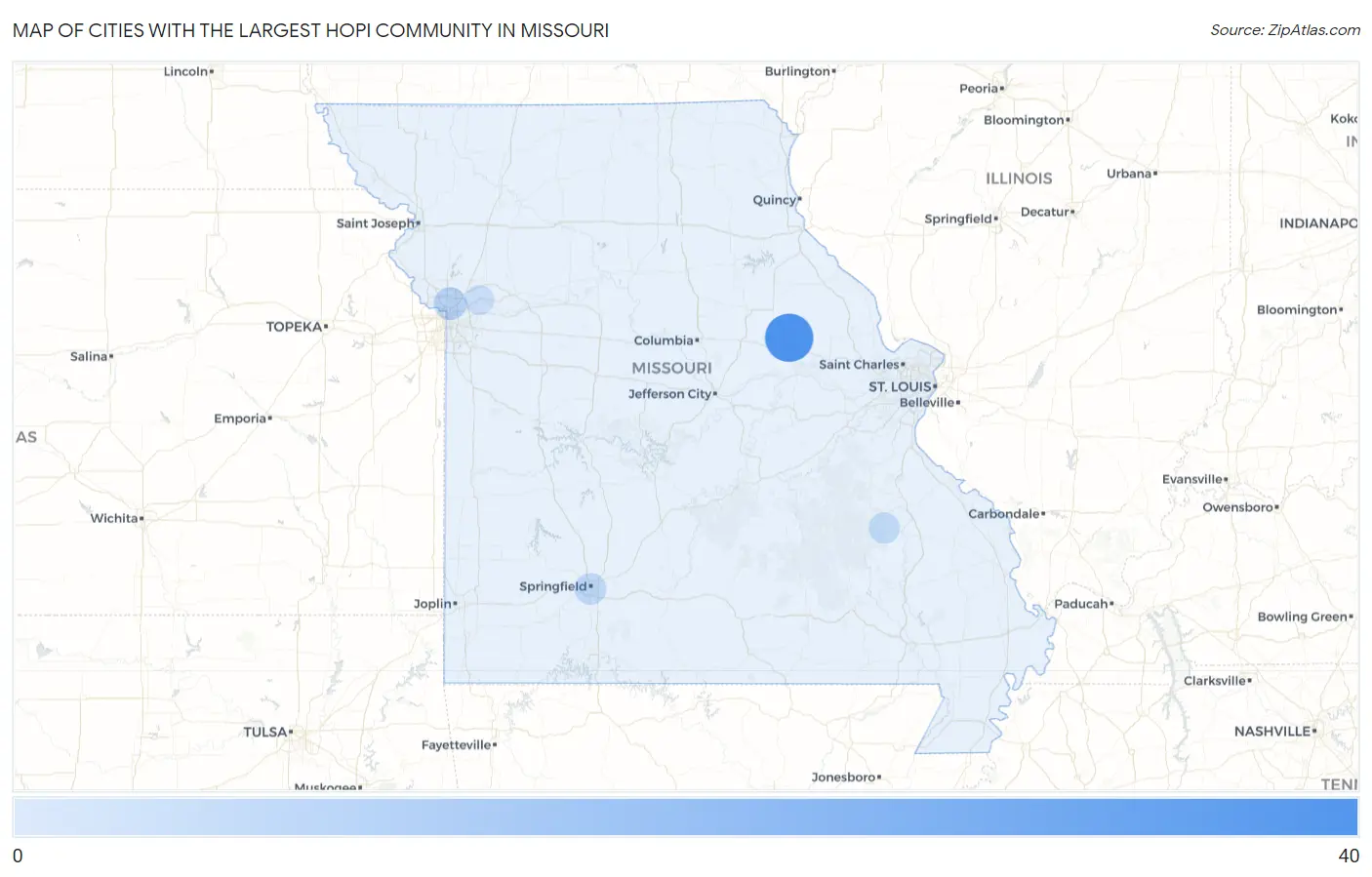 Cities with the Largest Hopi Community in Missouri Map