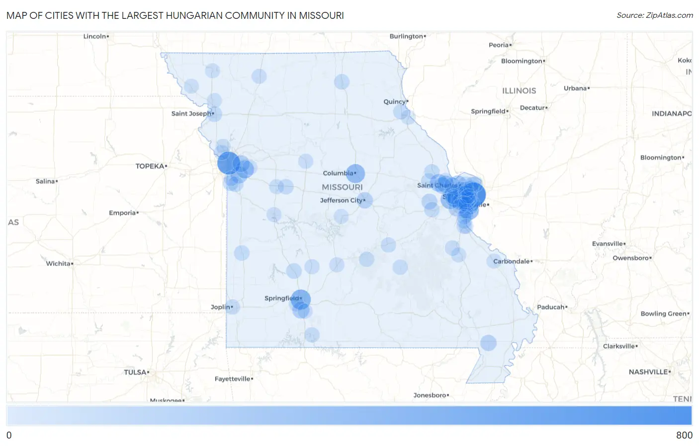 Cities with the Largest Hungarian Community in Missouri Map