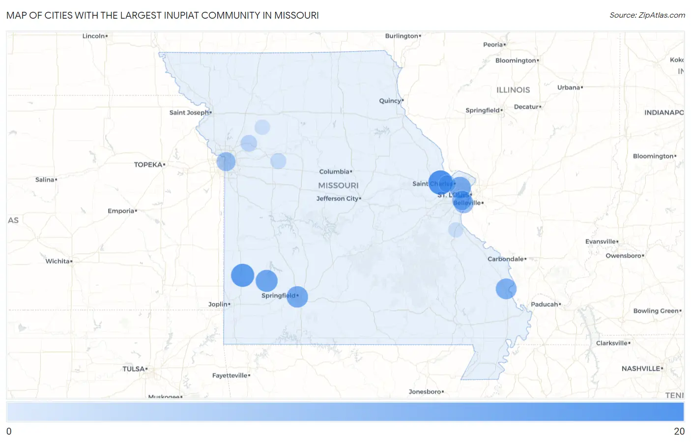 Cities with the Largest Inupiat Community in Missouri Map