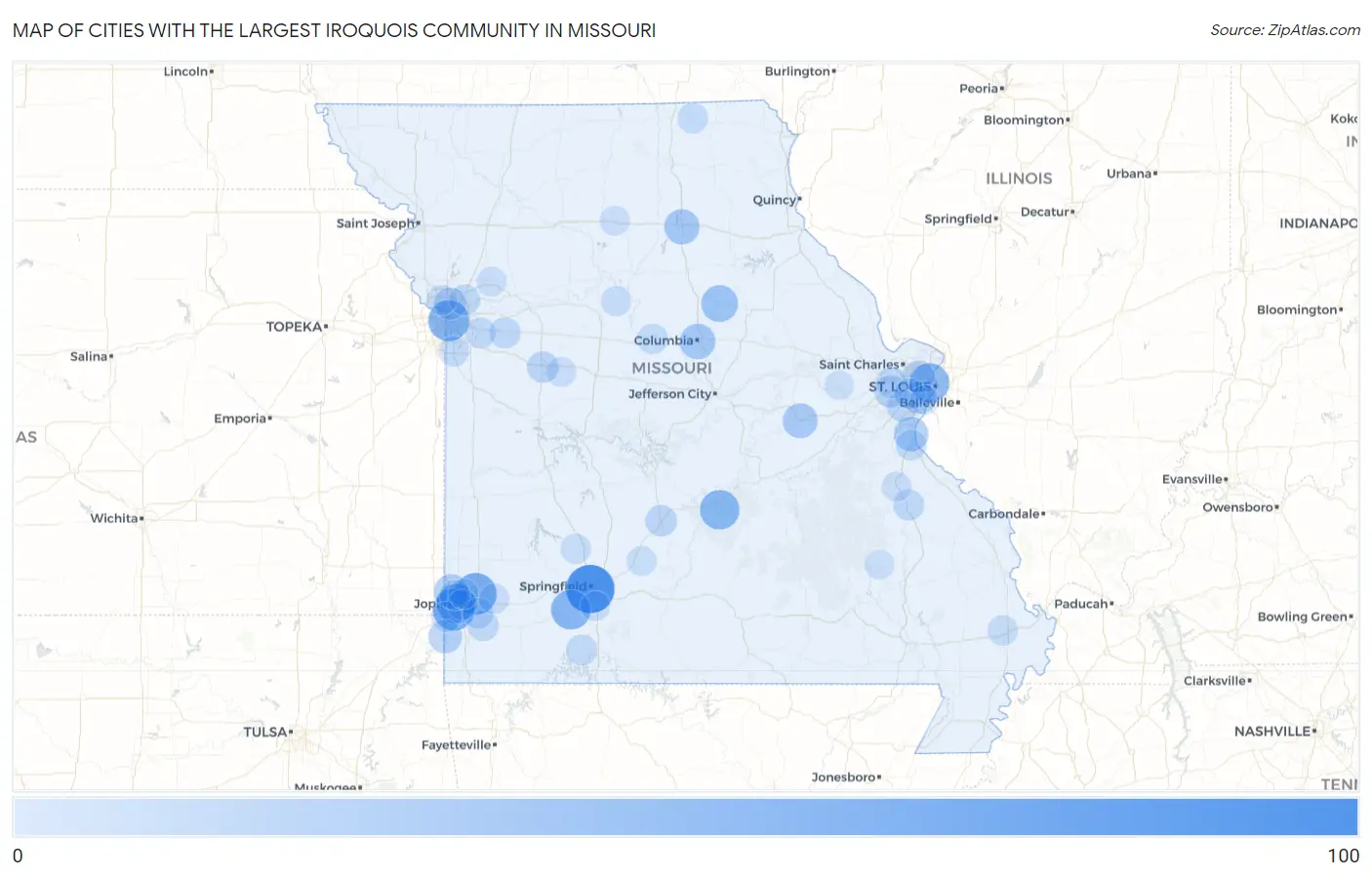 Cities with the Largest Iroquois Community in Missouri Map