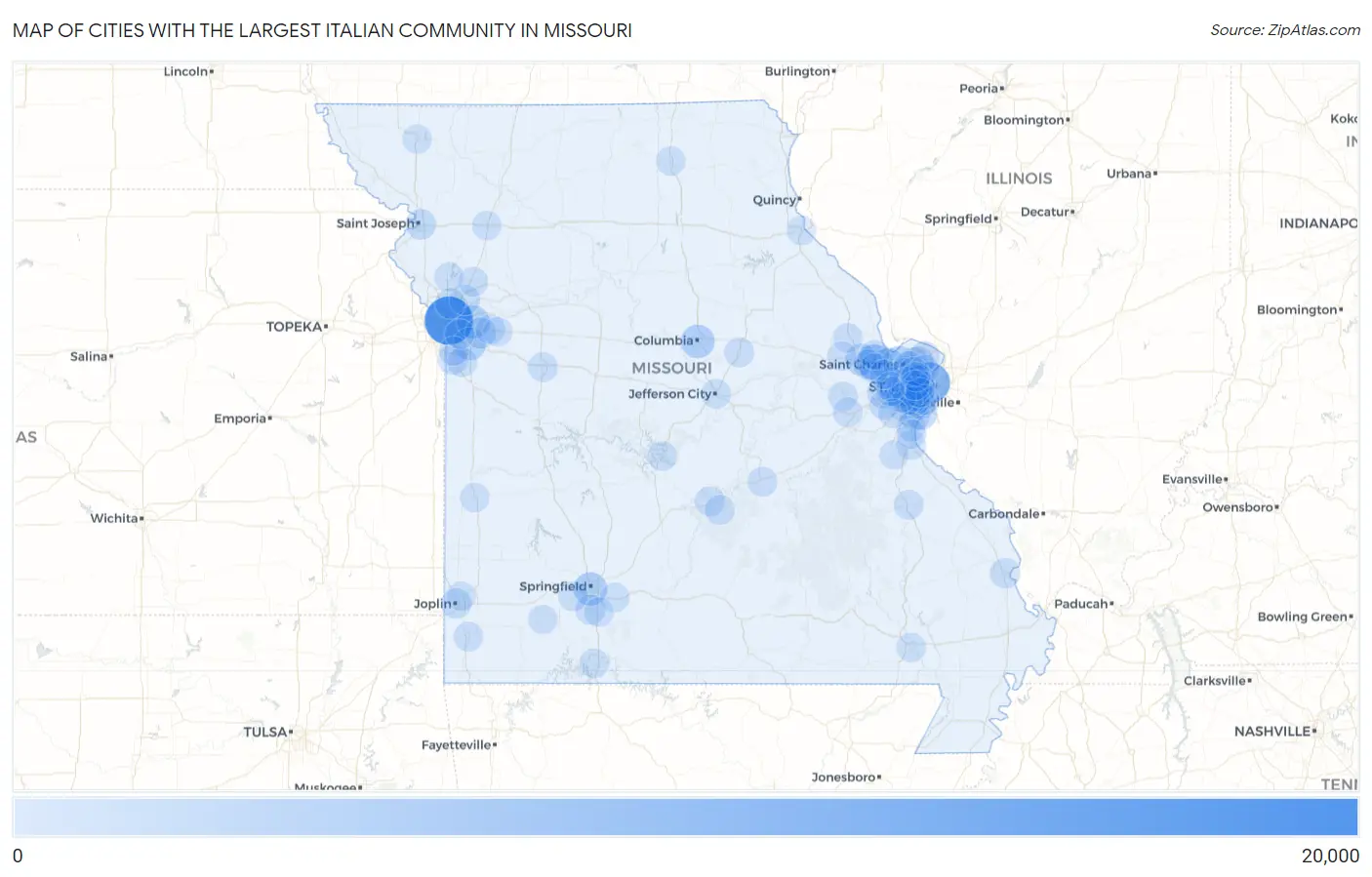 Cities with the Largest Italian Community in Missouri Map