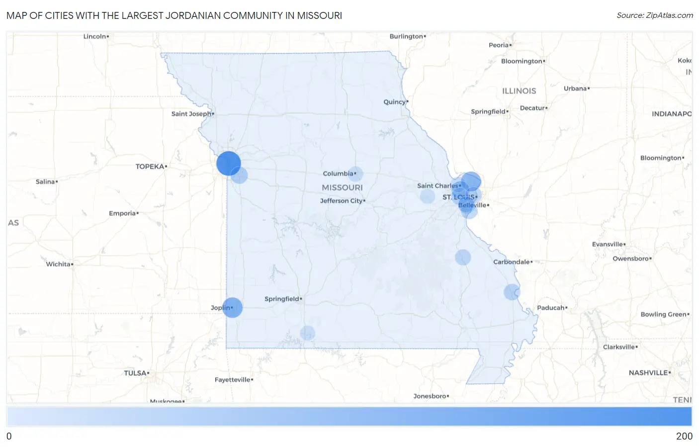 Cities with the Largest Jordanian Community in Missouri Map