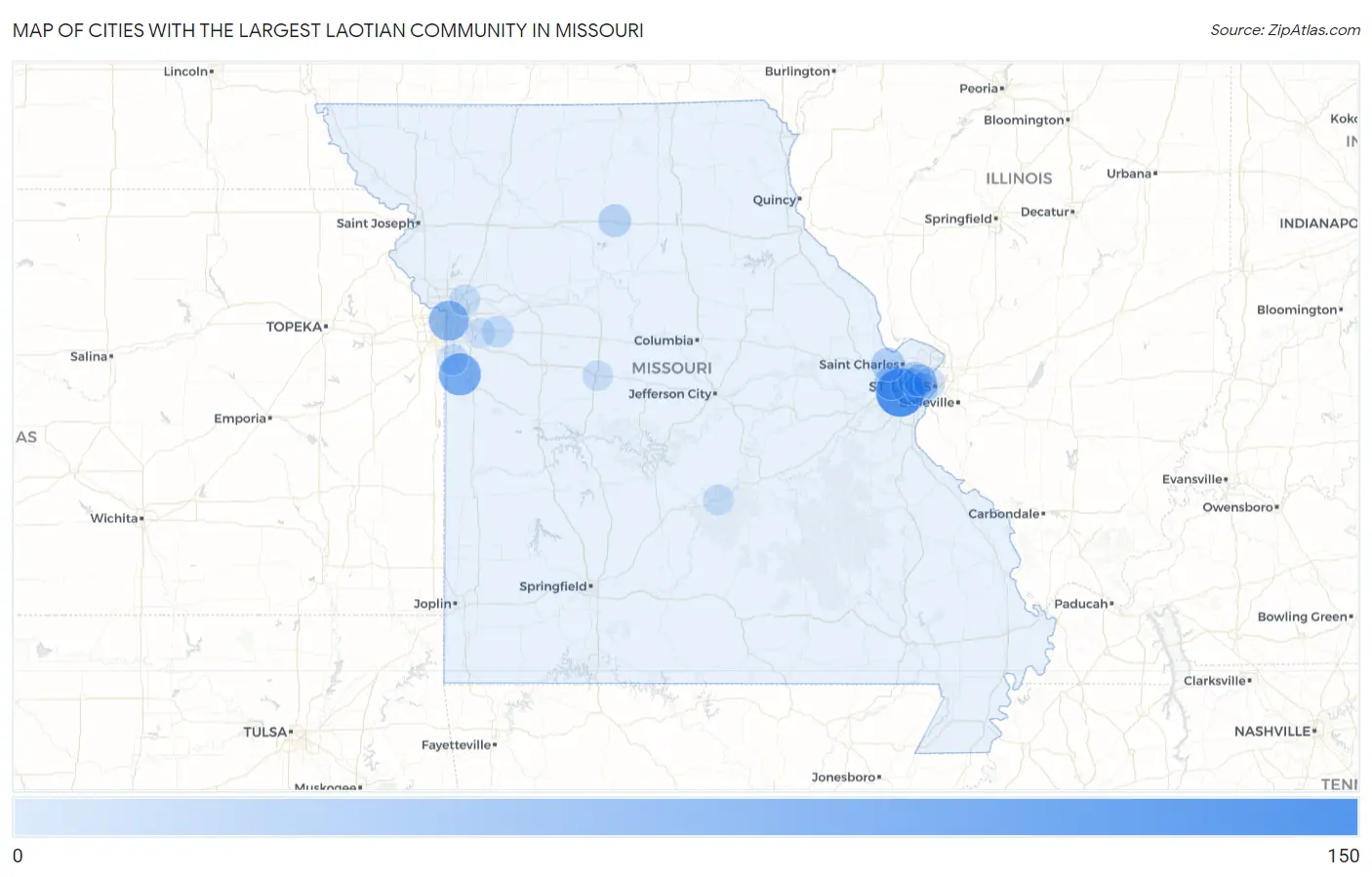 Cities with the Largest Laotian Community in Missouri Map