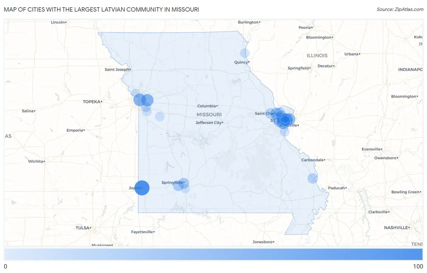 Cities with the Largest Latvian Community in Missouri Map