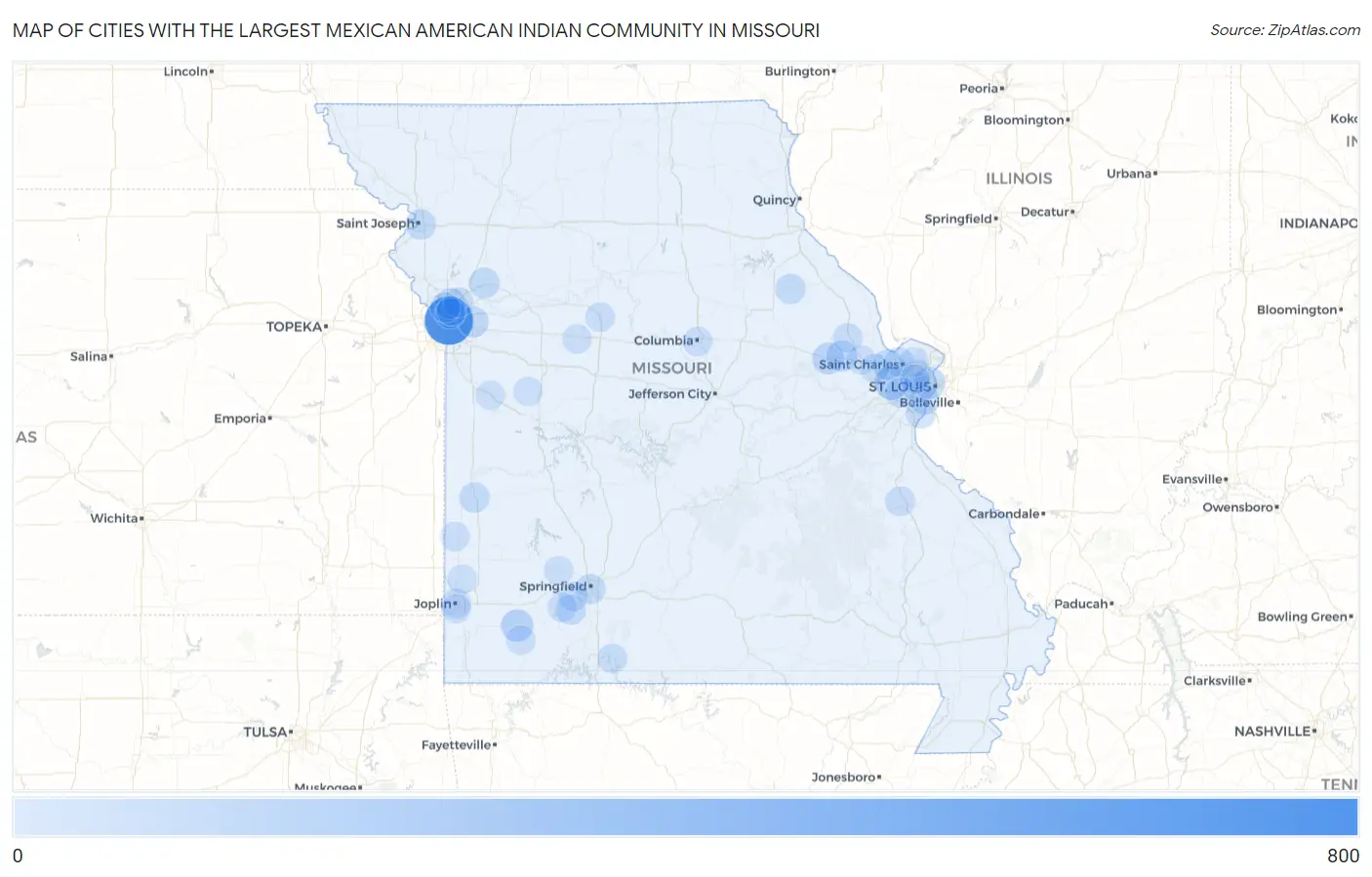 Cities with the Largest Mexican American Indian Community in Missouri Map