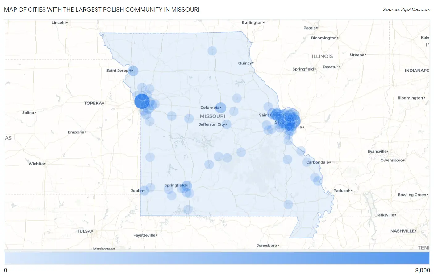Cities with the Largest Polish Community in Missouri Map