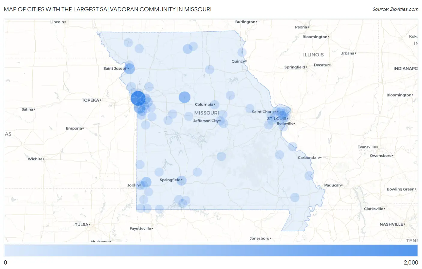Cities with the Largest Salvadoran Community in Missouri Map