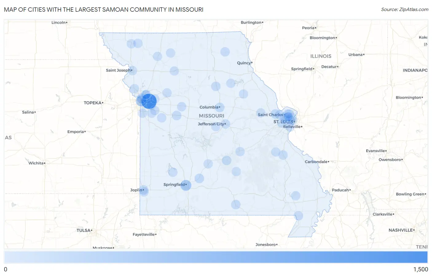 Cities with the Largest Samoan Community in Missouri Map