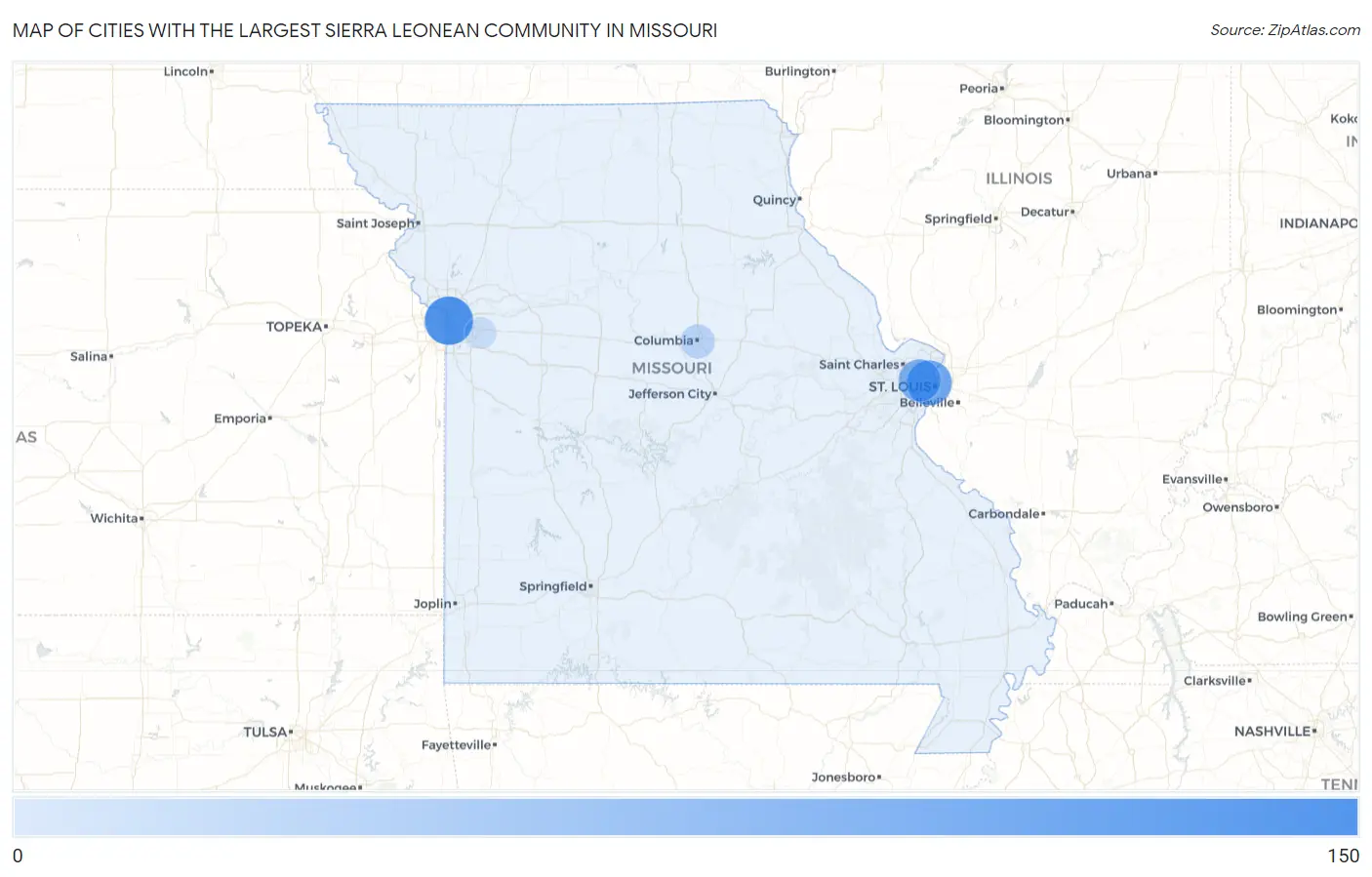 Cities with the Largest Sierra Leonean Community in Missouri Map