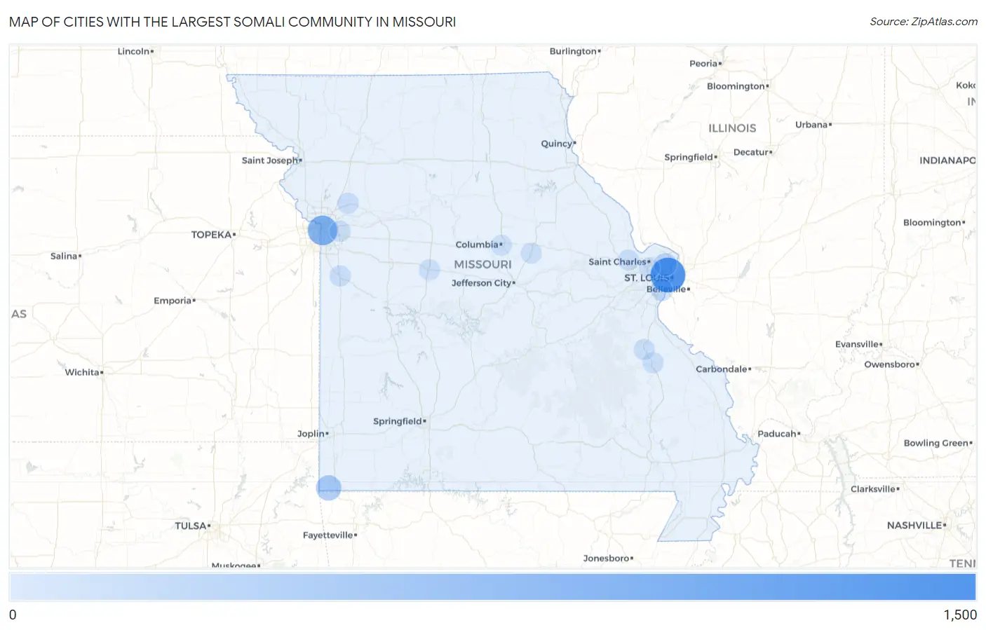 Cities with the Largest Somali Community in Missouri Map