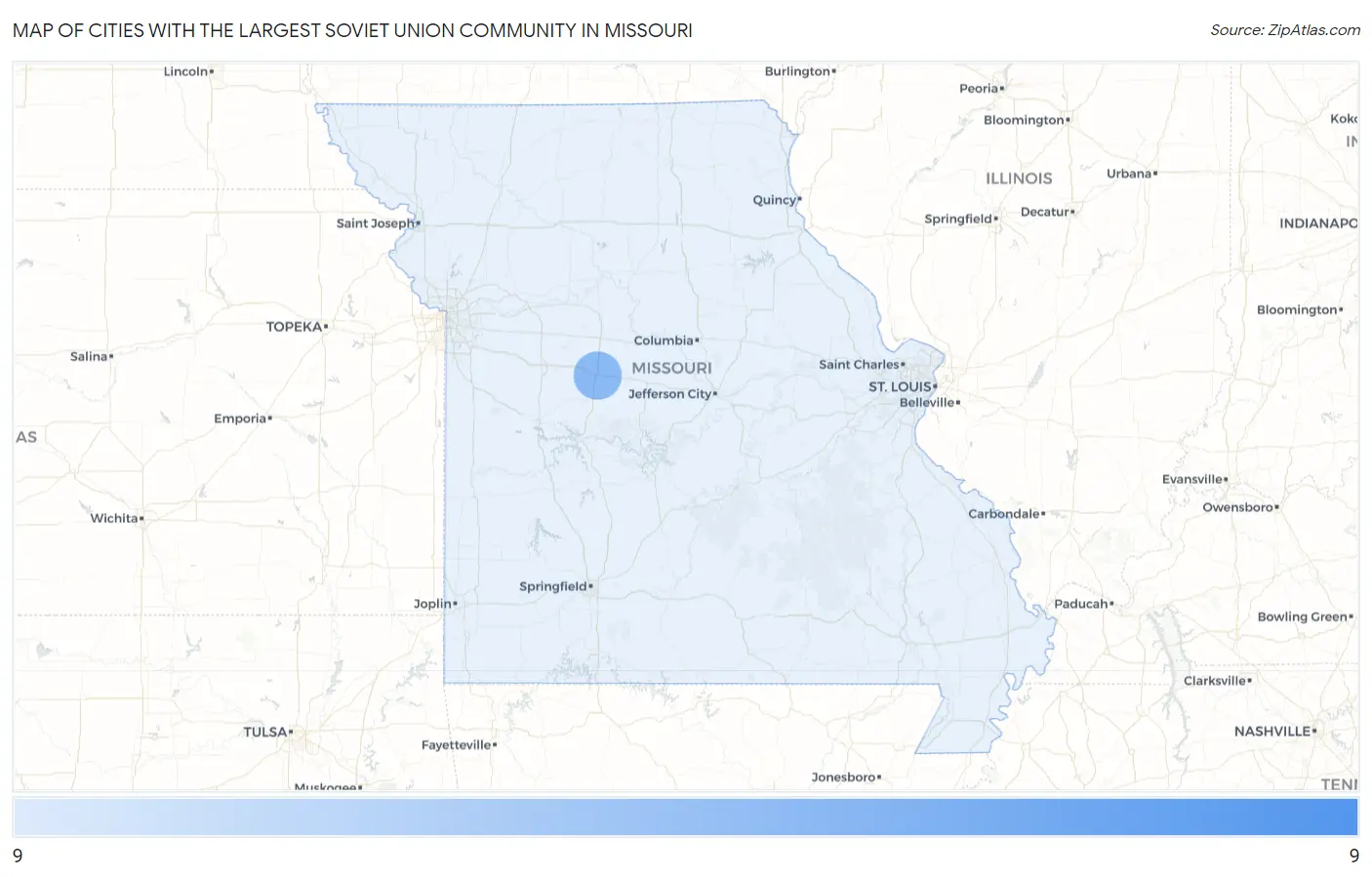 Cities with the Largest Soviet Union Community in Missouri Map
