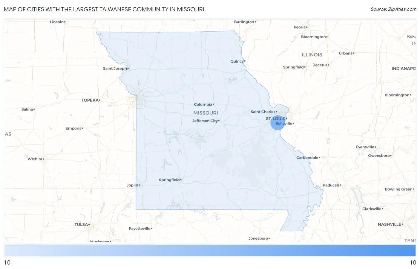 Cities with the Largest Taiwanese Community in Missouri Map