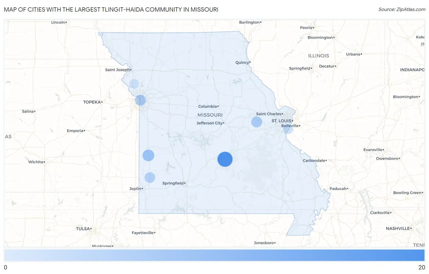Cities with the Largest Tlingit-Haida Community in Missouri Map