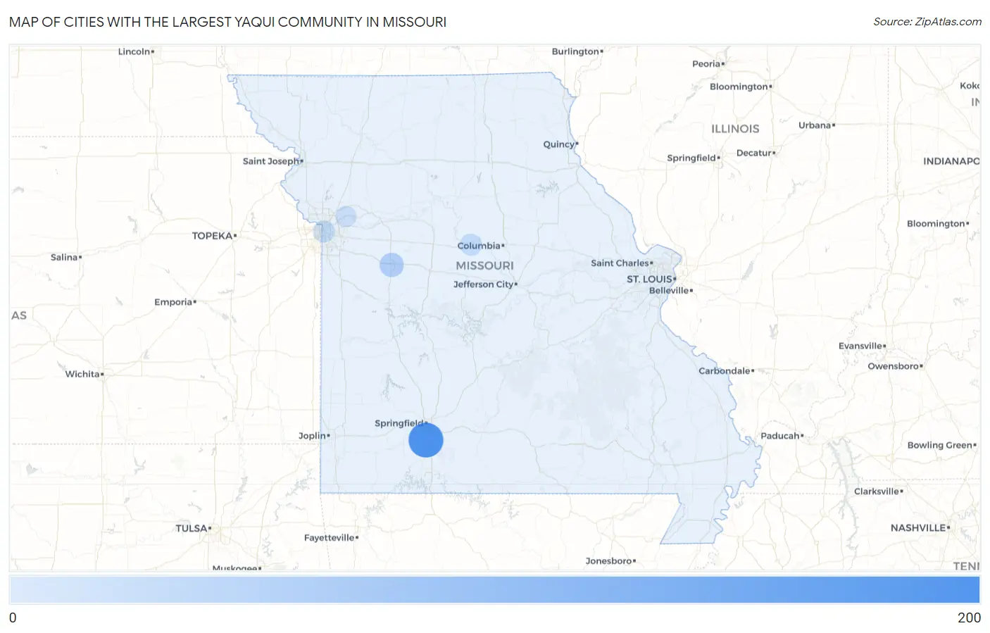 Cities with the Largest Yaqui Community in Missouri Map