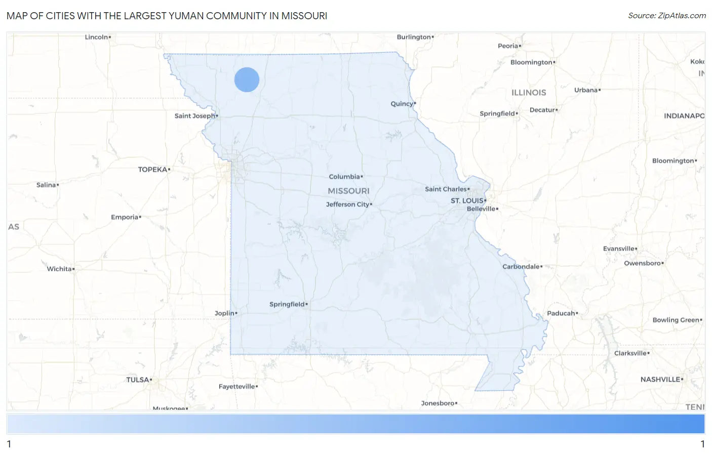 Cities with the Largest Yuman Community in Missouri Map