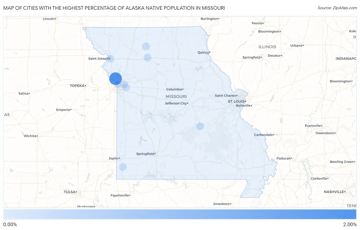 Cities with the Highest Percentage of Alaska Native Population in Missouri Map