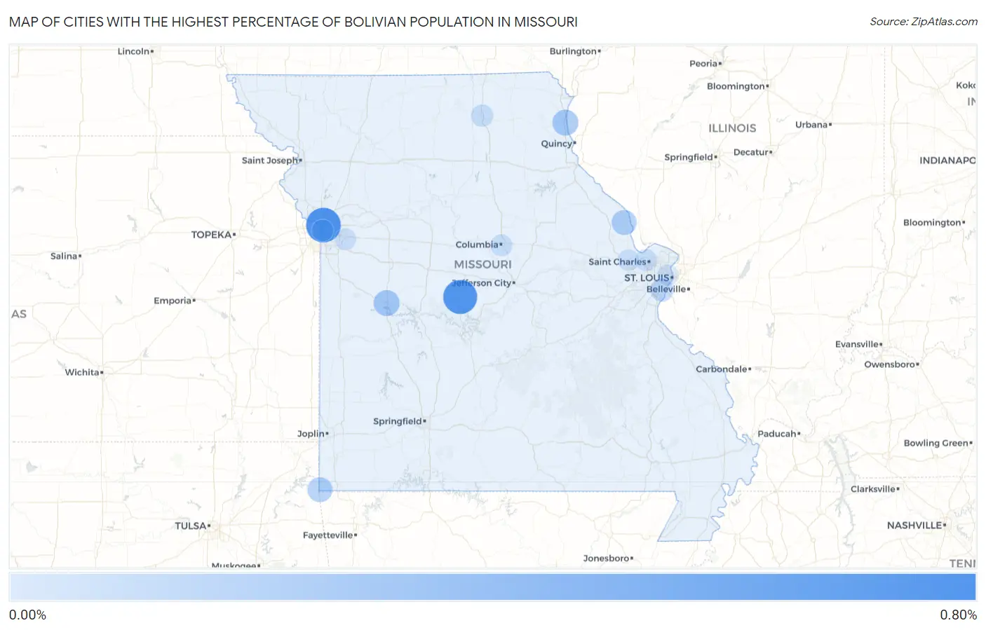 Cities with the Highest Percentage of Bolivian Population in Missouri Map