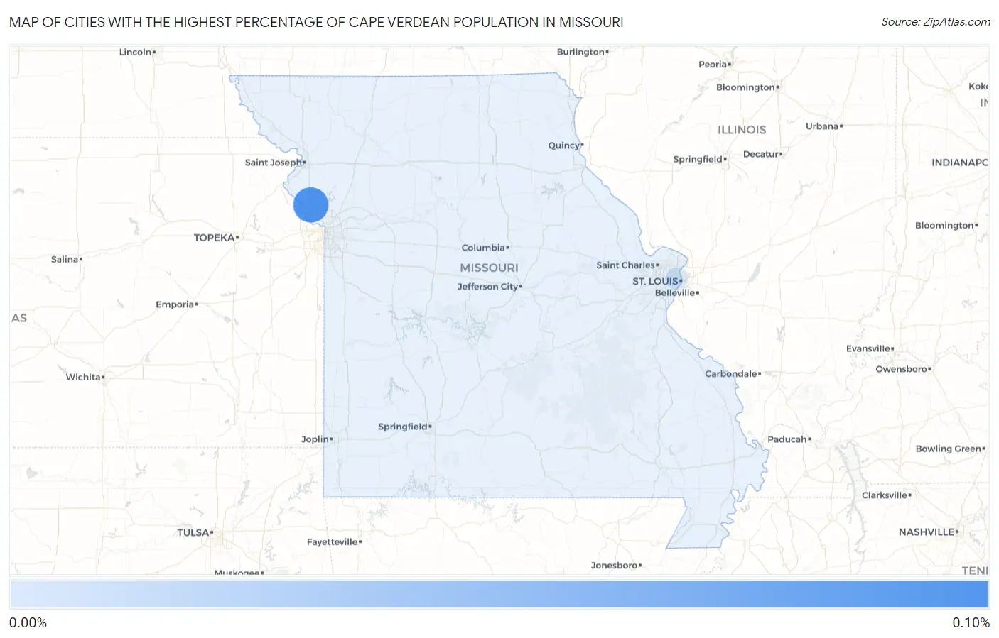 Cities with the Highest Percentage of Cape Verdean Population in Missouri Map