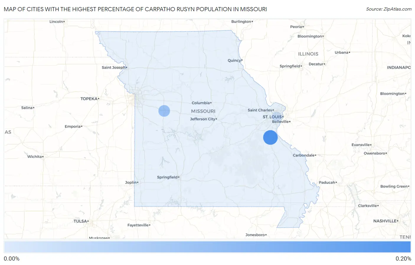 Cities with the Highest Percentage of Carpatho Rusyn Population in Missouri Map