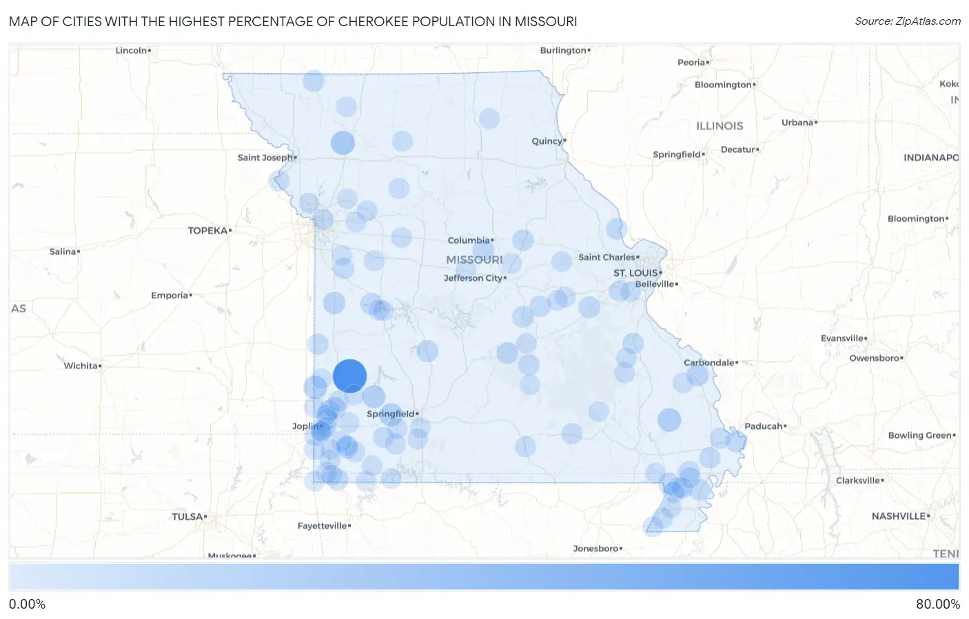 Cities with the Highest Percentage of Cherokee Population in Missouri Map
