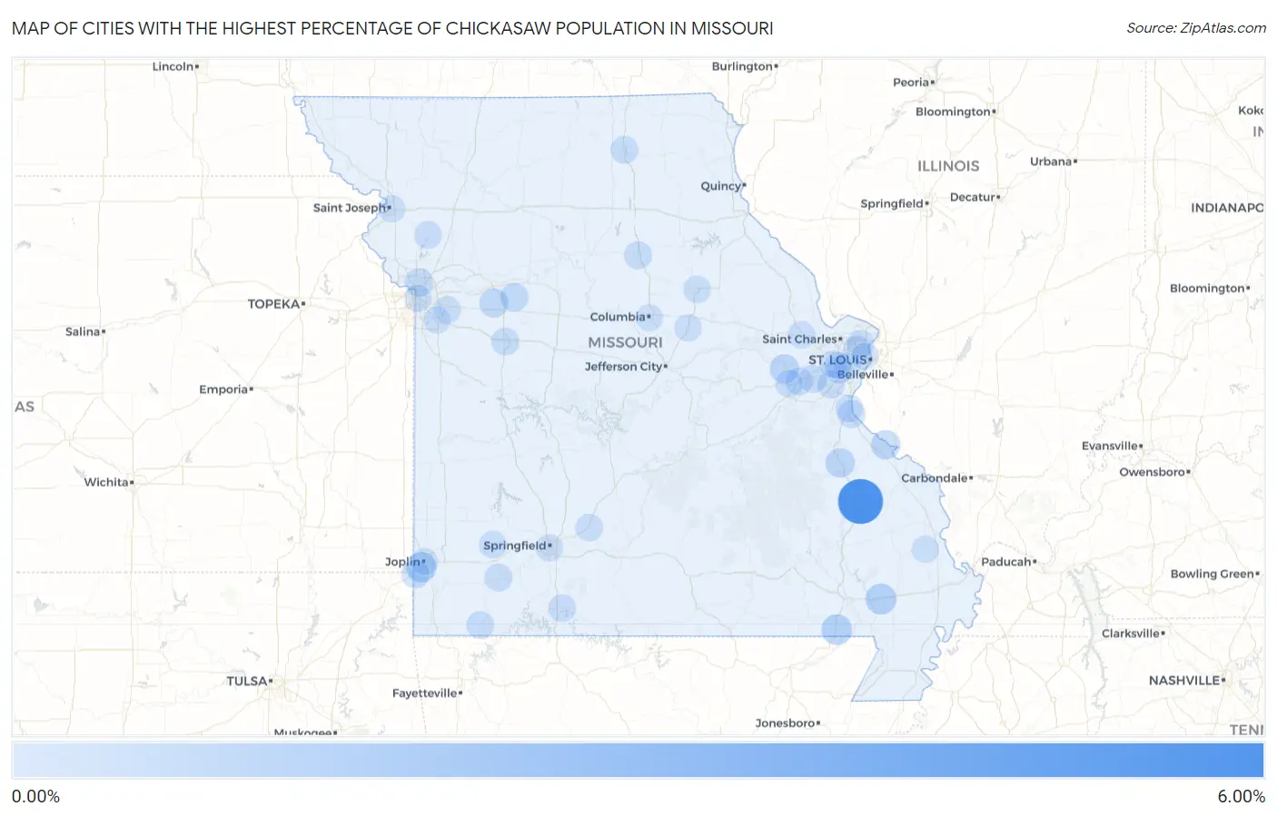Cities with the Highest Percentage of Chickasaw Population in Missouri Map