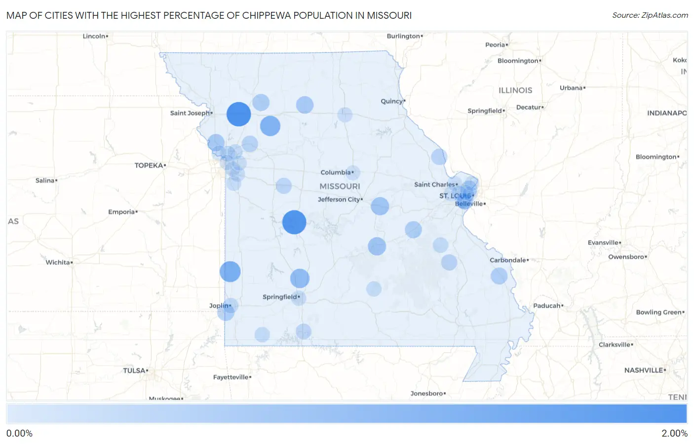 Cities with the Highest Percentage of Chippewa Population in Missouri Map