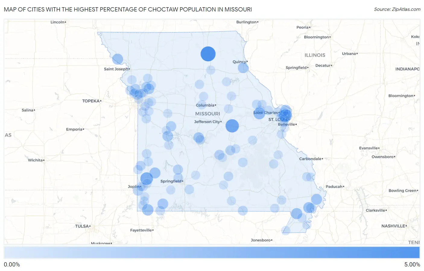 Cities with the Highest Percentage of Choctaw Population in Missouri Map