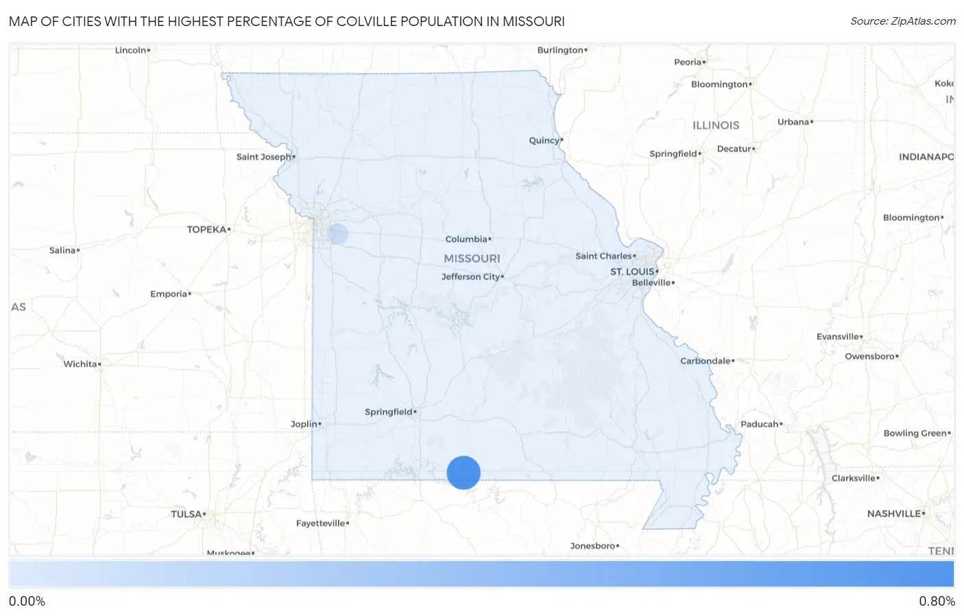 Cities with the Highest Percentage of Colville Population in Missouri Map