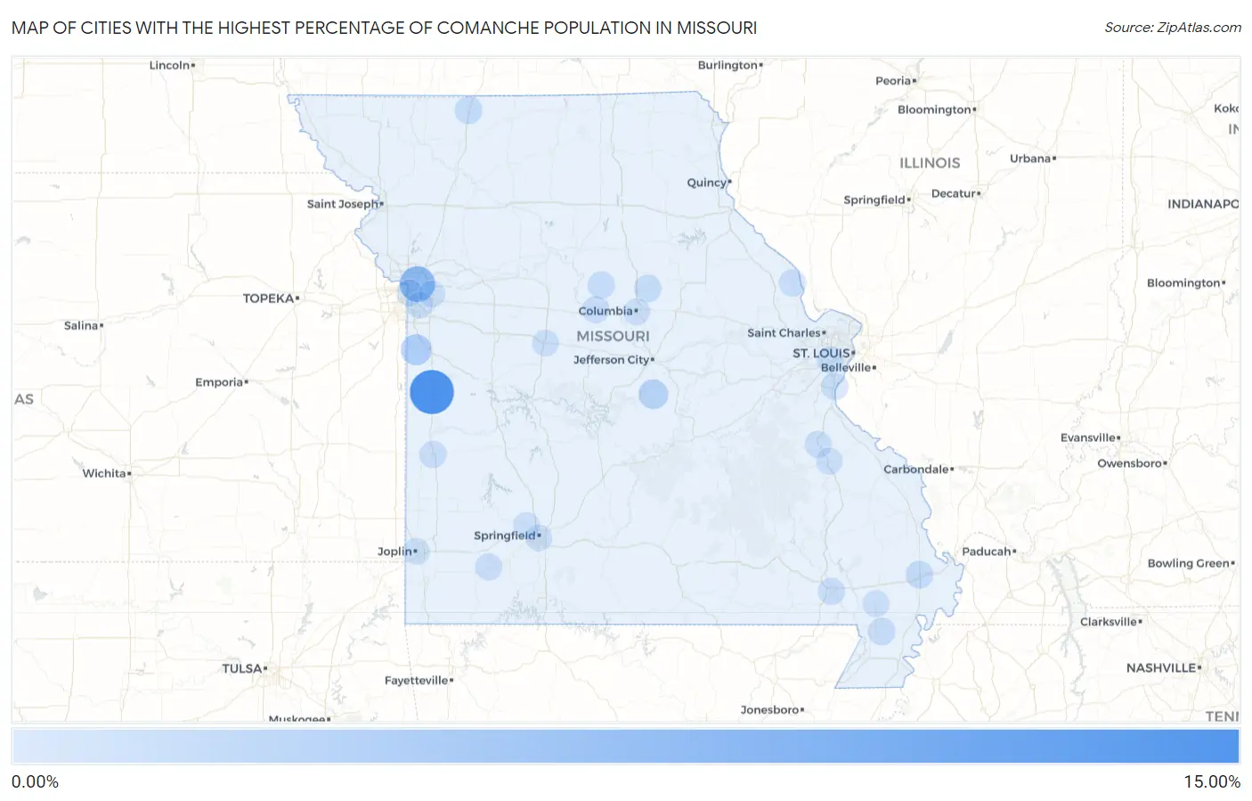 Cities with the Highest Percentage of Comanche Population in Missouri Map