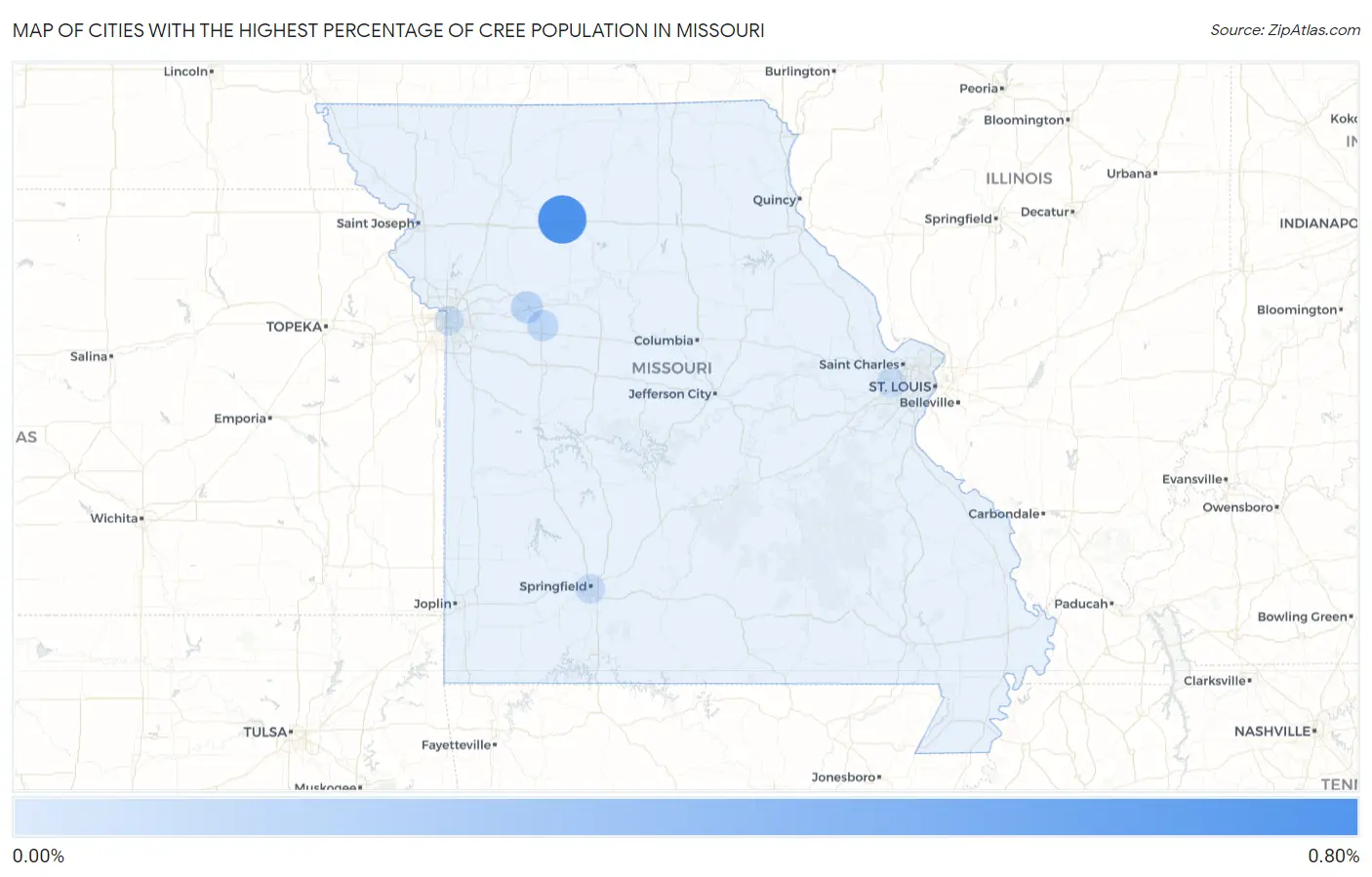 Cities with the Highest Percentage of Cree Population in Missouri Map