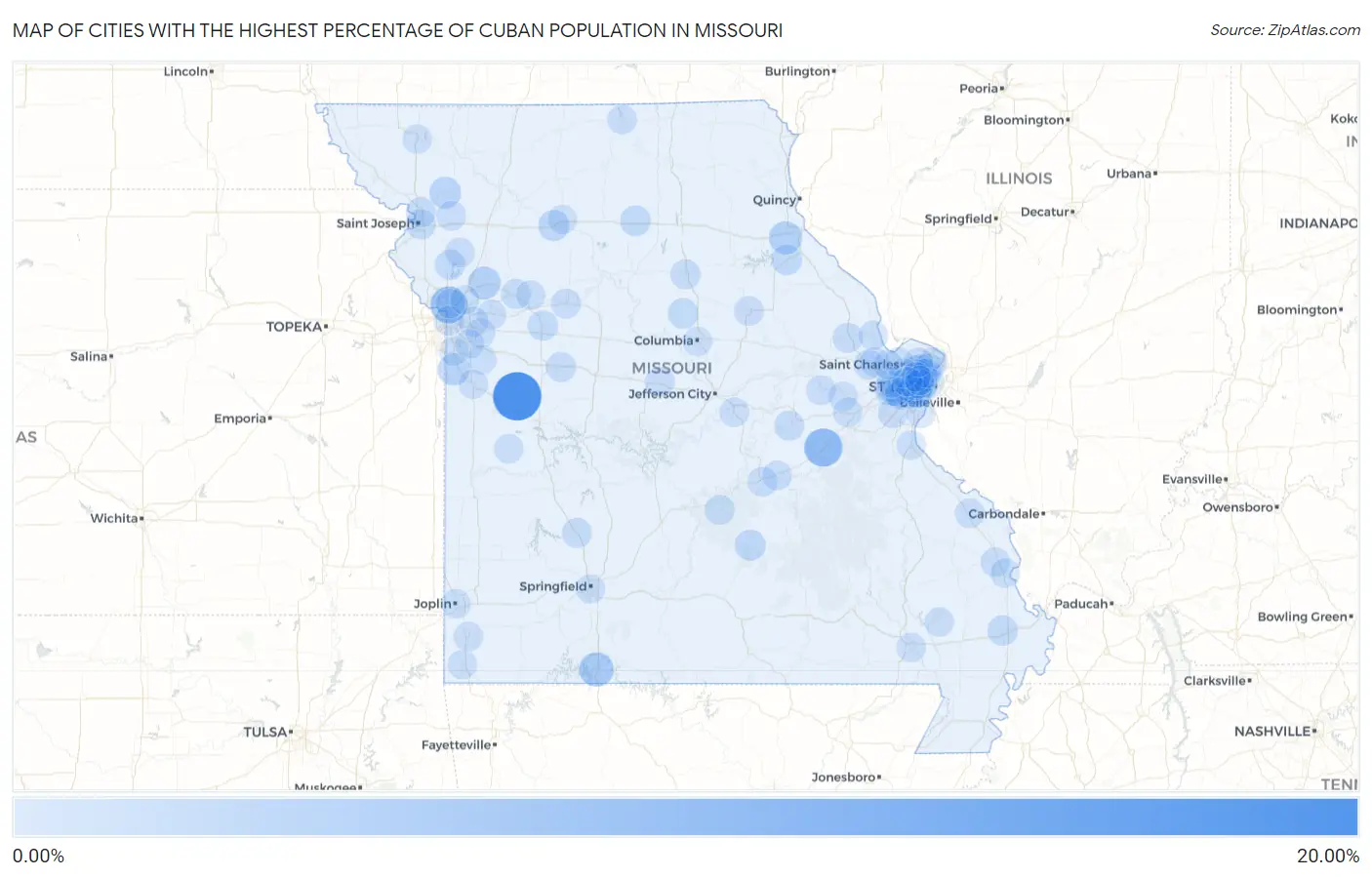 Cities with the Highest Percentage of Cuban Population in Missouri Map