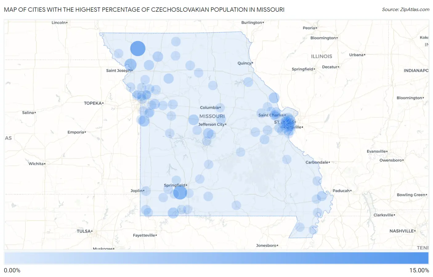 Cities with the Highest Percentage of Czechoslovakian Population in Missouri Map
